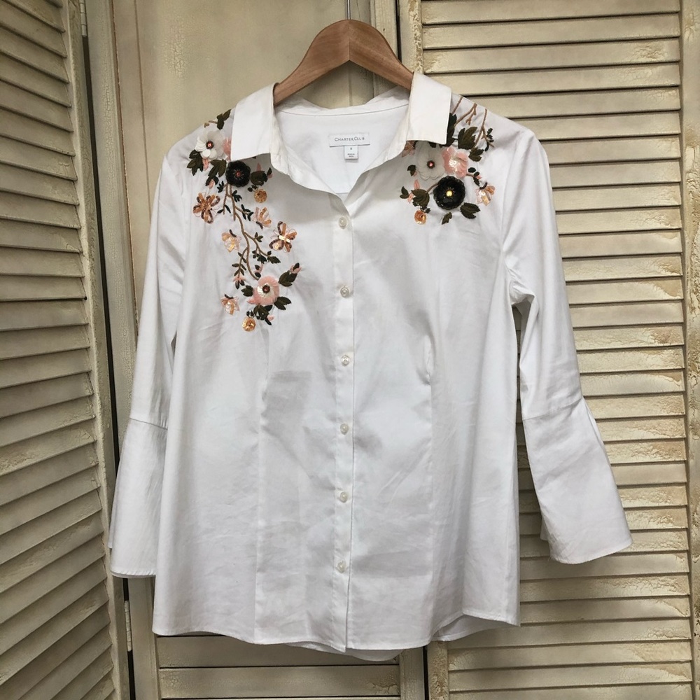 Charter Club White Blouse with embellishment